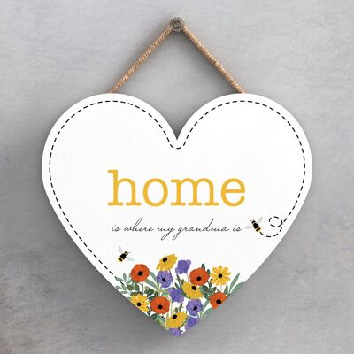 P1412 - Home Is Where My Grandma Is Spring Meadow Theme Wooden Hanging Plaque