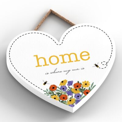 P1413 - Home Is Where My Ma Is Spring Meadow Theme Wooden Hanging Plaque