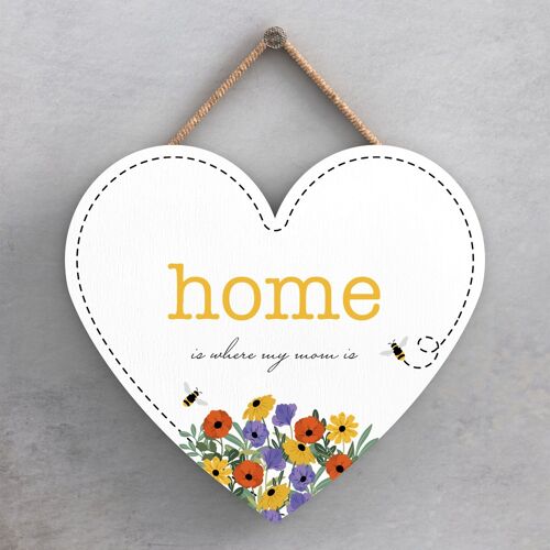 P1415 - Home Is Where My Mom Is Spring Meadow Theme Wooden Hanging Plaque