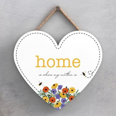 P1416 - Home Is Where My Mother Is Spring Meadow Theme Wooden Hanging Plaque
