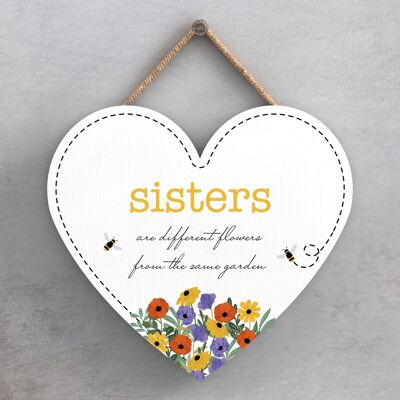 P1424 - Sisters Are Different Flowers From The Same Garden Spring Meadow Theme Wooden Hanging Plaque
