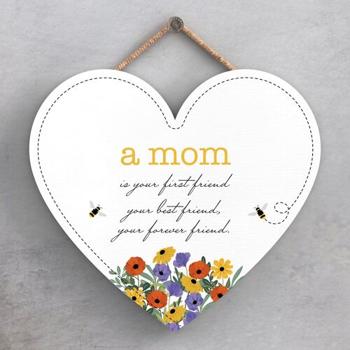 P1441 - A Mom Is Your Forever Friend Spring Meadow Theme Wooden Hanging Plaque