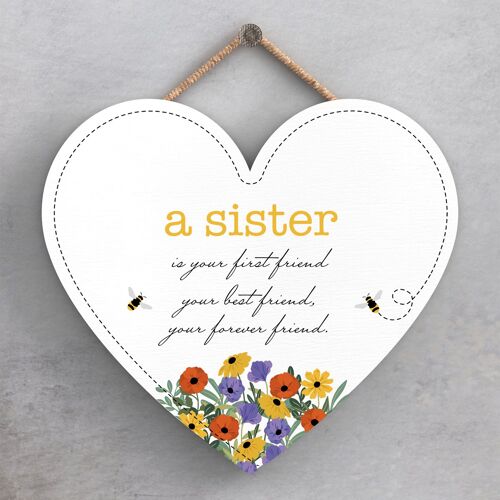 P1446 - A Sister Is Your Forever Friend Spring Meadow Theme Wooden Hanging Plaque