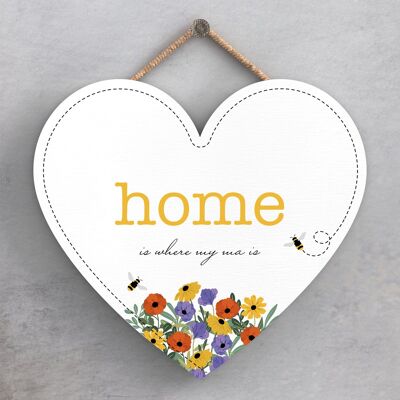 P1448 - Home Is Where My Ma Is Spring Meadow Plaque à suspendre en bois