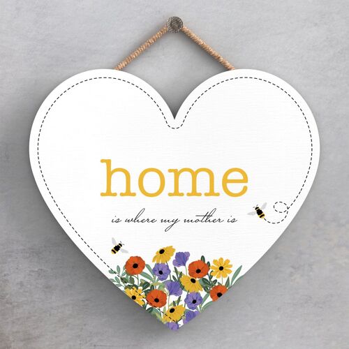P1451 - Home Is Where My Mother Is Spring Meadow Theme Wooden Hanging Plaque