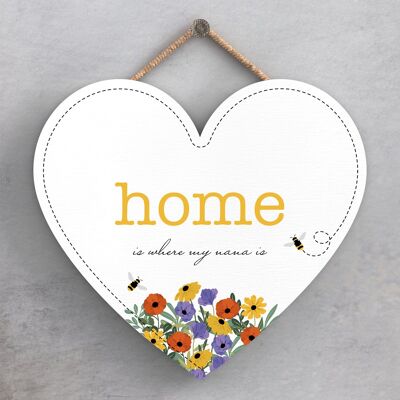 P1454 - Home Is Where My Nana Is Spring Meadow Theme Placca da appendere in legno