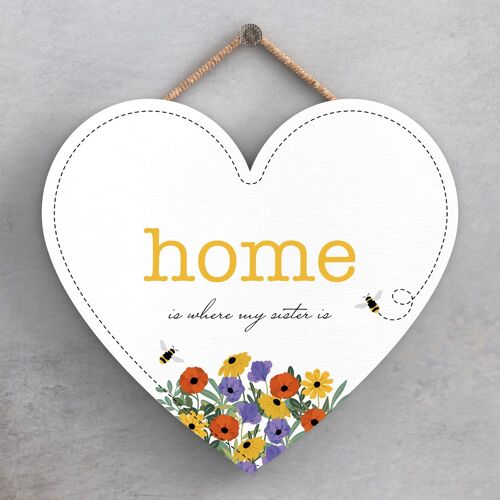 P1455 - Home Is Where My Sister Is Spring Meadow Theme Wooden Hanging Plaque