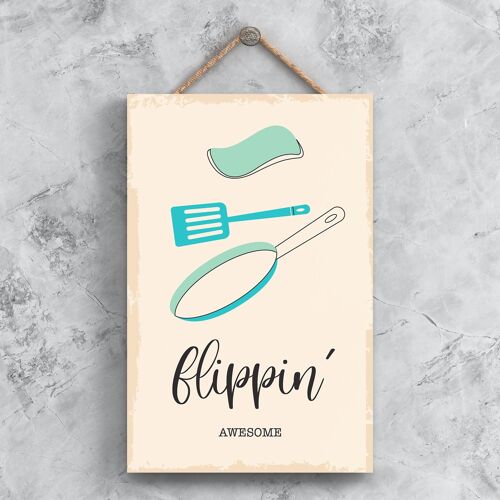 P1481 - Flippin Awesome Minimalistic Illustration Kitchen Themed Artwork On A Hanging Wooden Plaque