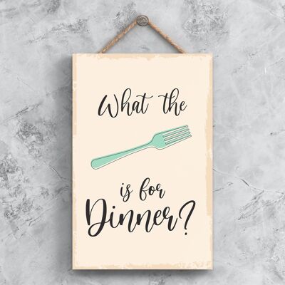 P1501 - Qu'est-ce que la fourchette est pour le dîner Illustration minimaliste sur le thème de la cuisine sur une plaque en bois suspendue