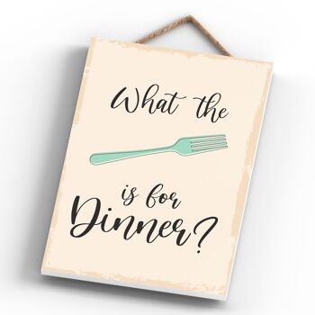 P1501 - Qu'est-ce que la fourchette est pour le dîner Illustration minimaliste sur le thème de la cuisine sur une plaque en bois suspendue 4