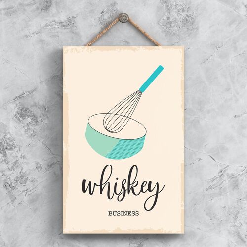 P1502 - Whiskey Business Minimalistic Illustration Kitchen Themed Artwork On A Hanging Wooden Plaque