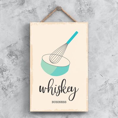 P1502 - Ilustración minimalista del negocio del whisky Obra de arte temática de cocina en una placa de madera colgante