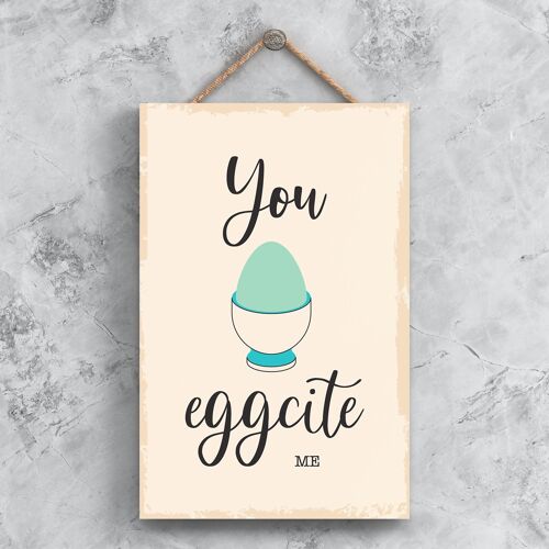 P1503 - You Eggcite Me Minimalistic Illustration Kitchen Themed Artwork On A Hanging Wooden Plaque