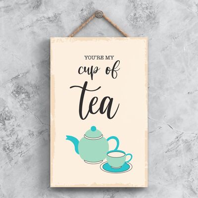 P1504 - Eres mi taza de té Ilustración minimalista Obra de arte temática de cocina en una placa de madera colgante