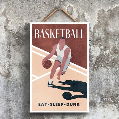P1514 - Illustration de basket-ball faisant partie de notre thème sportif imprimée sur une plaque à suspendre en bois