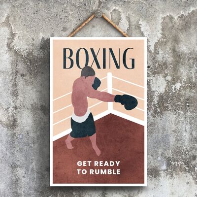 P1527 - Illustration de boxe faisant partie de notre thème sportif imprimée sur une plaque à suspendre en bois