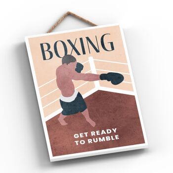 P1527 - Illustration de boxe faisant partie de notre thème sportif imprimée sur une plaque à suspendre en bois 2