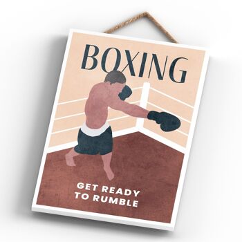P1527 - Illustration de boxe faisant partie de notre thème sportif imprimée sur une plaque à suspendre en bois 4