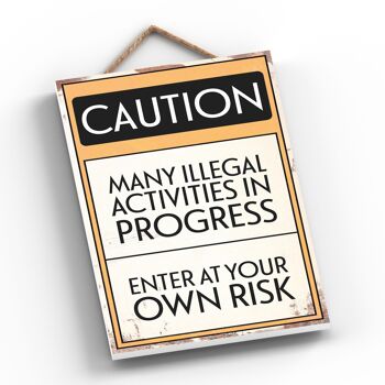 P1533 - Signe de typographie d'activités illégales d'avertissement imprimé sur une plaque suspendue en bois 2