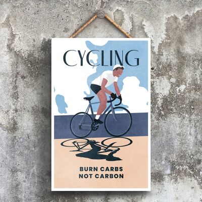 P1543 - Illustrazione di ciclismo parte del nostro tema sportivo stampata su una targa di legno da appendere