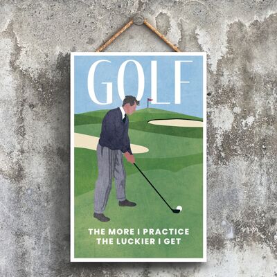 P1550 – Golf-Illustration, Teil unseres Sportthemas, gedruckt auf einem Holzschild zum Aufhängen
