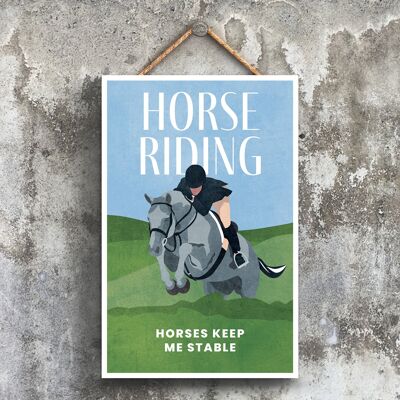 P1552 - Ilustración de equitación parte de nuestro tema deportivo impreso en una placa colgante de madera