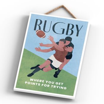P1571 - Illustration de rugby faisant partie de notre thème sportif imprimée sur une plaque à suspendre en bois 4