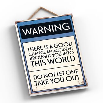P1578 - Panneau de typographie d'avertissement d'accident imprimé sur une plaque à suspendre en bois 2