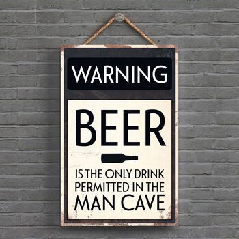 P1581 - Panneau de typographie d'avertissement pour bière uniquement, boisson autorisée, imprimé sur une plaque à suspendre en bois 1
