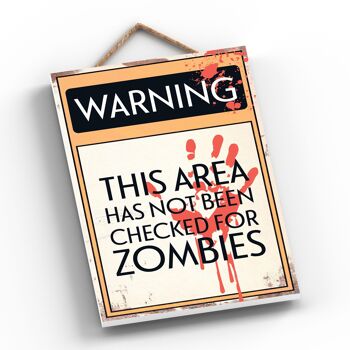 P1583 - Signe de typographie d'avertissement vérifié pour les zombies imprimé sur une plaque à suspendre en bois 2