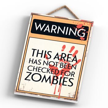 P1583 - Signe de typographie d'avertissement vérifié pour les zombies imprimé sur une plaque à suspendre en bois 4