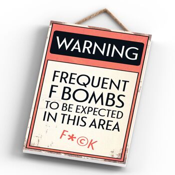 P1590 - Panneau de typographie d'avertissement de bombes F fréquentes imprimé sur une plaque à suspendre en bois 4