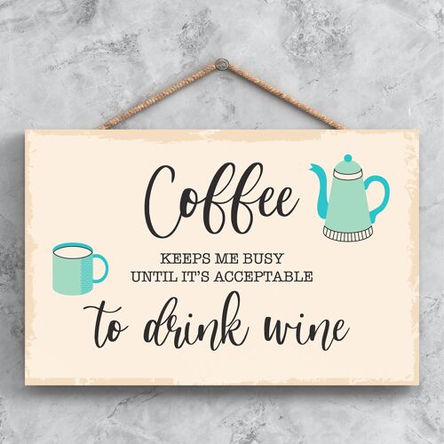 P1615 - Coffee Until Wine Minimalistic Illustration Kitchen Themed Artwork On A Hanging Wooden Plaque
