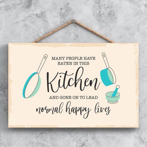 P1616 - Normal Happy Lives Minimalistic Illustration Kitchen Themed Artwork On A Hanging Wooden Plaque
