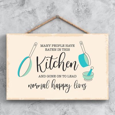 P1616 - Normal Happy Lives Illustration minimaliste sur le thème de la cuisine sur une plaque en bois suspendue