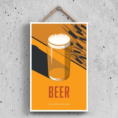 P1618 - Beer In Pint Glass Modern Style Alcohol Theme Wooden Hanging Plaque