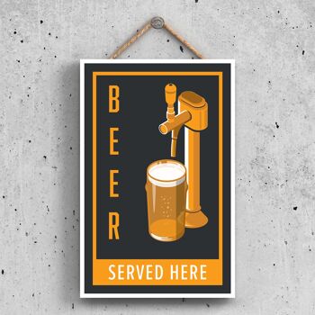 P1619 - Bière servie ici à la pression Style moderne Plaque à suspendre en bois sur le thème de l'alcool