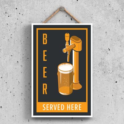 P1619 - Beer Served Here On Tap Modern Style Alcohol Theme Wooden Hanging Plaque