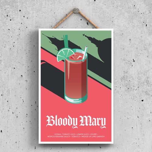 P1621 - Bloody Mary In Glass Modern Style Alcohol Theme Wooden Hanging Plaque