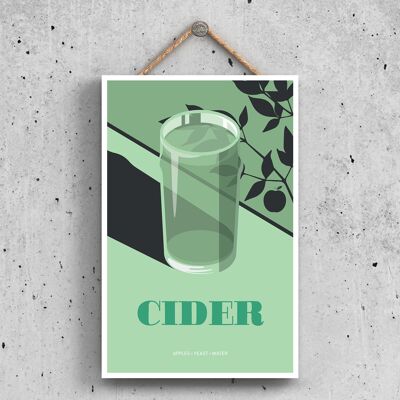 P1622 - Cider In Pint Glass Modern Style Alcohol Theme Wooden Hanging Plaque