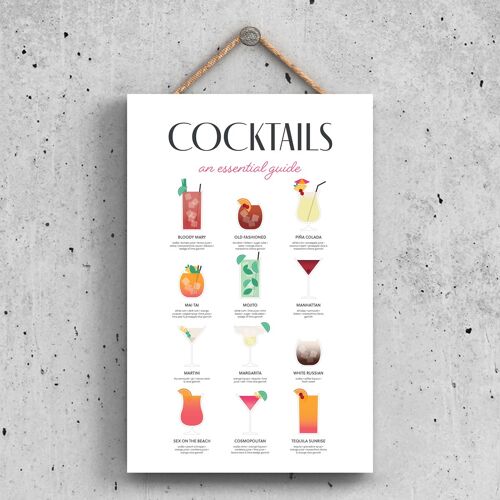 P1625 - Cocktails Essential Guide Modern Style Alcohol Theme Wooden Hanging Plaque