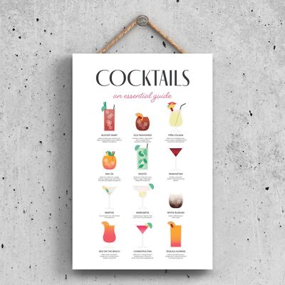 P1625 - Cocktails Essential Guide Modern Style Alcohol Theme Wooden Hanging Plaque