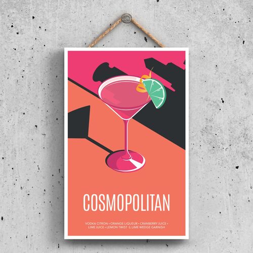 P1626 - Cosmopolitan In Cocktail Glass Modern Style Alcohol Theme Wooden Hanging Plaque