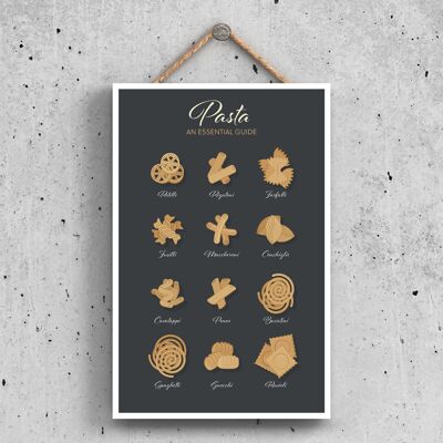 P1627 - Pasta Essential Guide Dark Modern Style Food Theme Wooden Hanging Plaque