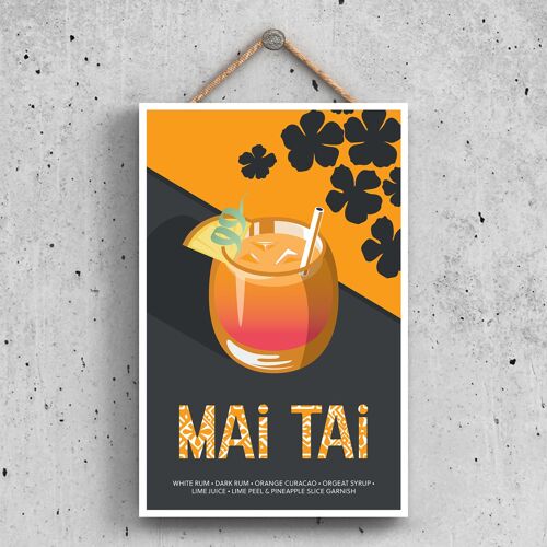 P1629 - Mai Tai In Cocktail Glass Modern Style Alcohol Theme Wooden Hanging Plaque