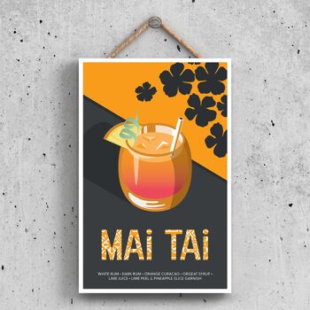 P1629 - Plaque suspendue en bois sur le thème de l'alcool de style moderne en verre à cocktail Mai Tai 1