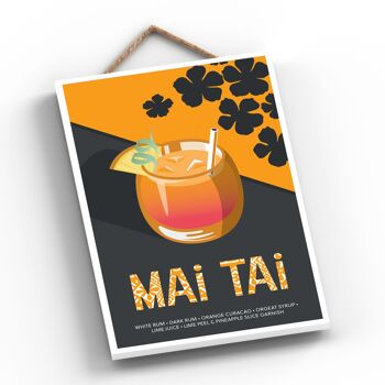 P1629 - Plaque suspendue en bois sur le thème de l'alcool de style moderne en verre à cocktail Mai Tai 2