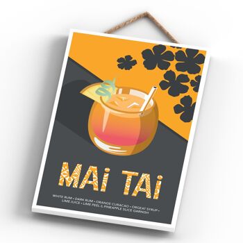 P1629 - Plaque suspendue en bois sur le thème de l'alcool de style moderne en verre à cocktail Mai Tai 4