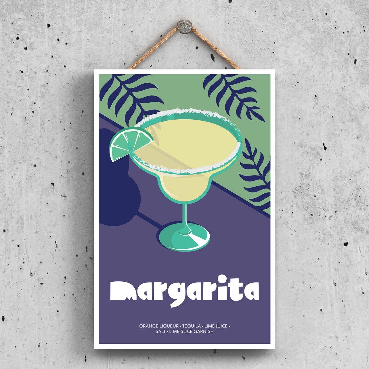 P1631 – Margarita im Cocktailglas, modernes Alkohol-Thema, Holzschild zum Aufhängen
