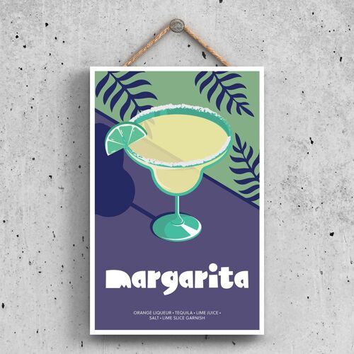P1631 - Margarita In Cocktail Glass Modern Style Alcohol Theme Wooden Hanging Plaque